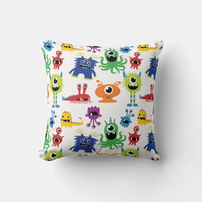Cojín Decorativo Pequeños monstruos, guardería infantil (Anverso)