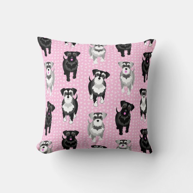 Cojín Decorativo Pequeños Schnauzers de estilo retro rosado (Anverso)
