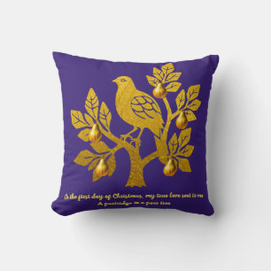 Cojín Decorativo Perdiz En Un Árbol De Pera Purpura Dorado Navidad