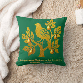 Cojín Decorativo Perdiz en un árbol de perlas esmeralda verde Navid
