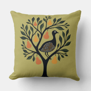 Cojín Decorativo Perdiz-Pájaro Y Ramas Cargadas De Peras