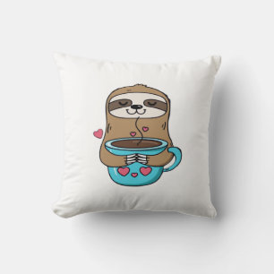 Cojín Decorativo Perezoso Chibi Amante del Café � Perezoso Kawaii A