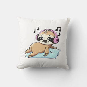 Cojín Decorativo Perezoso Chibi Kawaii Escuchando Música � Relajant