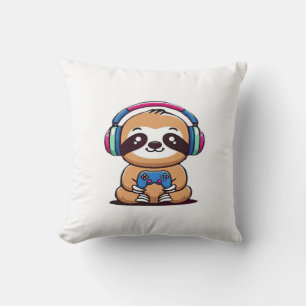 Cojín Decorativo Perezoso Chibi Kawaii Gamer � Animal Divertido Lin