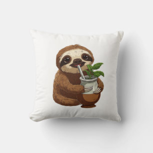 Cojín Decorativo Perezoso Lindo Bebiendo Yerba Mate � Adorable Kawa