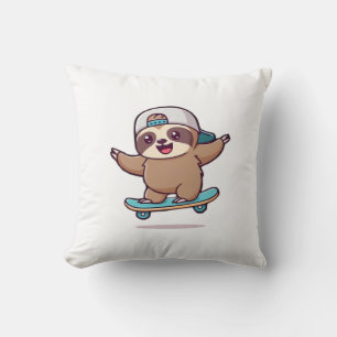 Cojín Decorativo Perezoso skater Kawaii Chibi � divertido skateboar