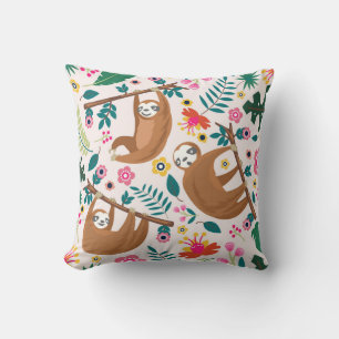 Cojín Decorativo Perezosos de la Jungla Floral Animal Lindo