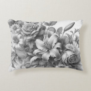 Cojín Decorativo Perfección floral de antigüedades en blanco y negr