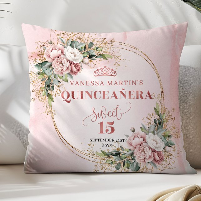 Cojín Decorativo Perfect Gift Rose Gold Floral Sweet 15 Pillow (Perfect Gift Rose Gold Floral Sweet 15 Pillow)