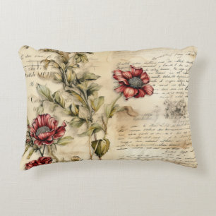 Cojín Decorativo Pergamino Vintage con Decoupage Floral Elegante
