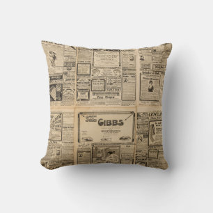 Cojín Decorativo Periódico antiguo: antecedentes de papel vintage.