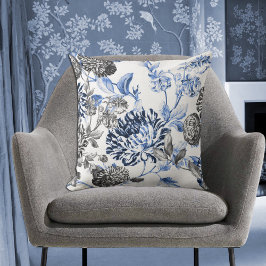 Cojín Decorativo Periwinkle Blue Black White Botanical Floral Toile