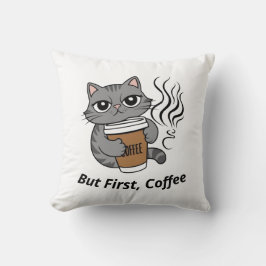 Cojín Decorativo Pero primero, café - Gato Lover personalizado