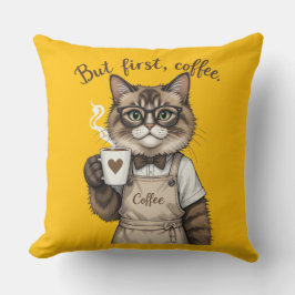 Cojín Decorativo Pero Primero, Gato Café