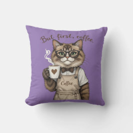 Cojín Decorativo Pero Primero, Gato Café