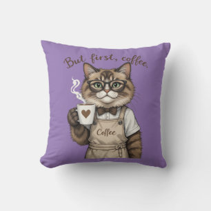 Cojín Decorativo Pero Primero, Gato Café