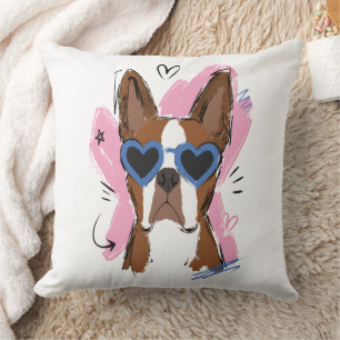 Cojín Decorativo Perrito Adorable con Gafas de Sol de Corazón Azul 