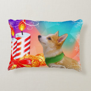 Cojín Decorativo Perrito colorido del Corgi del navidad