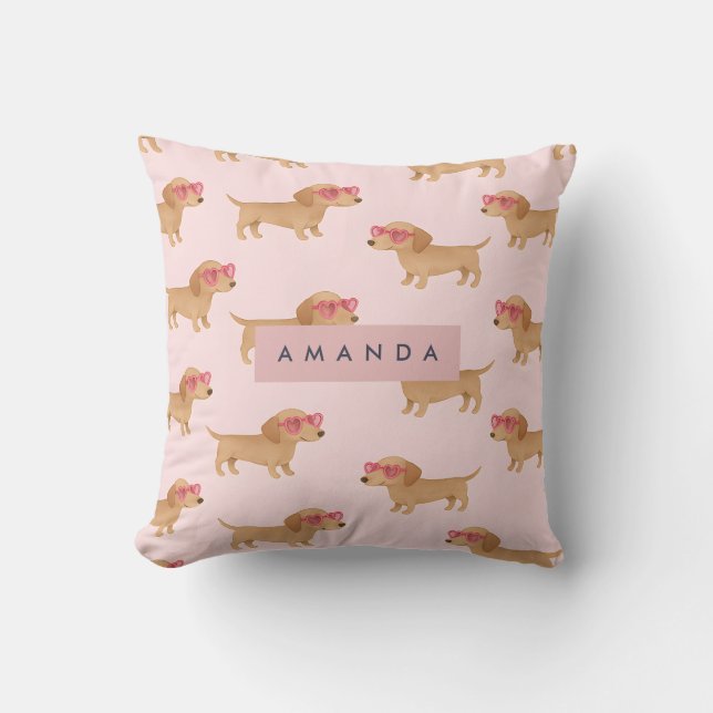 Cojín Decorativo Perrito Dachshund Adorable Personalizado (Anverso)