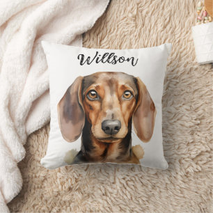 Cojín Decorativo Perrito Dachshund Apreciable Acuarela