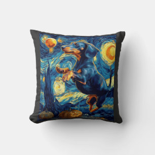 Cojín Decorativo Perrito Dachshund Noche Estrellada de Halloween