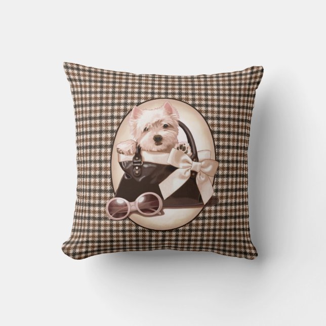 Cojín Decorativo Perrito de Houndstooth Westie (Anverso)
