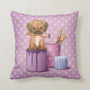 Cojín Decorativo Perrito de Puggle en pote de pintura