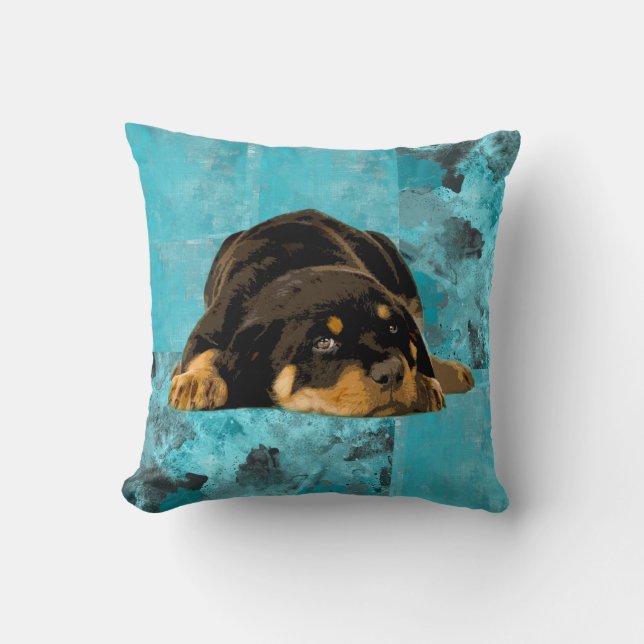 Cojín Decorativo Perrito de Rottweiler - de Metzgerhund (Anverso)