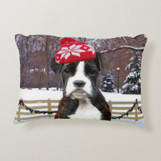 Cojín Decorativo Perrito del boxeador del navidad
