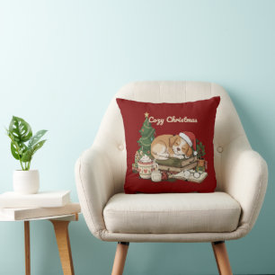 Cojín Decorativo Perrito durmiendo acogedor de Navidad & Libros Vin