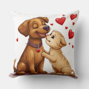 Cojín Decorativo Perrito lindo gato besándose romántico acogedor