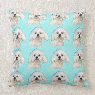 Cojín Decorativo Perrito maltés en azul