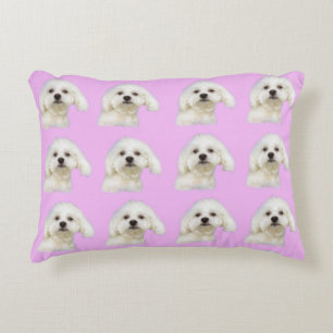 Cojín Decorativo Perrito maltés en rosa