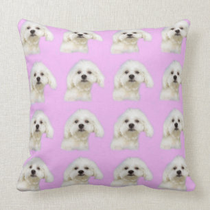 Cojín Decorativo Perrito maltés en rosa
