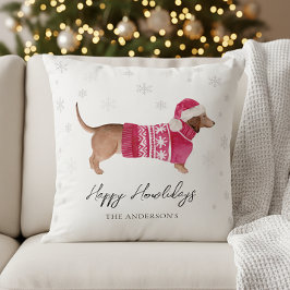 Cojín Decorativo Perrito salchicha de acuarela Navideño