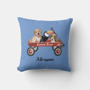Cojín Decorativo Perritos Lindos & Pájaro En Carro Rojo, Nombre/Men