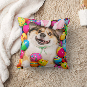Cojín Decorativo Perro acostado sobre huevos de Pascua
