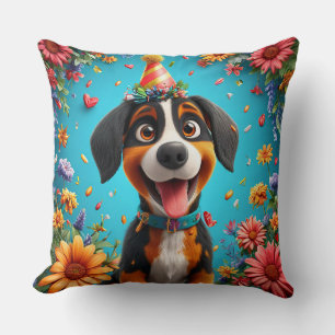 Cojín Decorativo Perro adorable celebrando una fiesta de cumpleaños