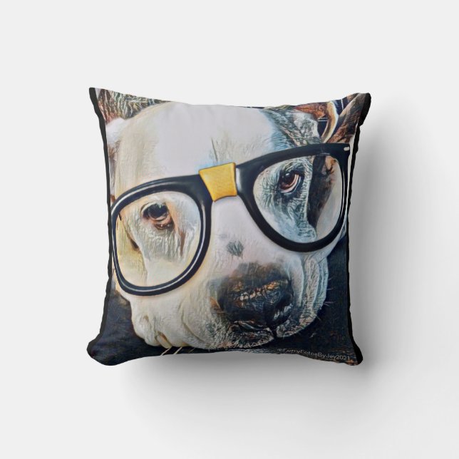Cojín Decorativo Perro Adorable con Glasses & Paw print Pillow   (Anverso)