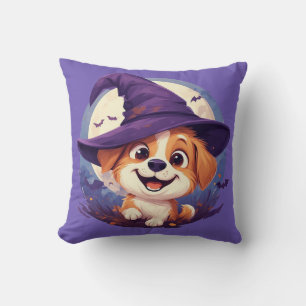 Cojín Decorativo Perro Adorable con Sombrero de Bruja
