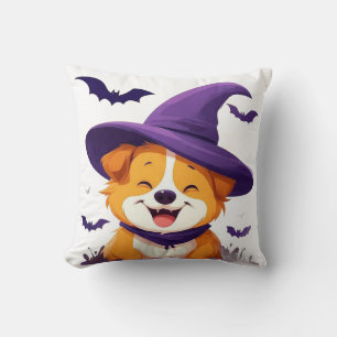 Cojín Decorativo Perro Adorable con Sombrero de Bruja