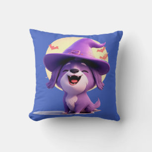 Cojín Decorativo Perro adorable con sombrero de bruja