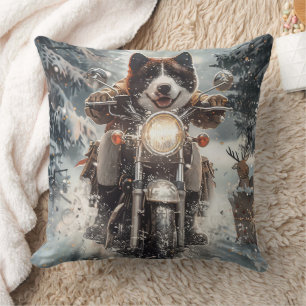Cojín Decorativo Perro Akita Americano Montando Motocicleta Navidad