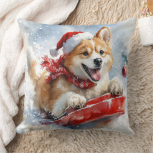 Cojín Decorativo Perro Akita con manchas deja que nieve Navidades