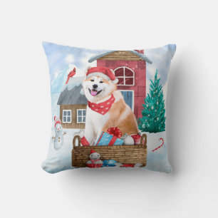 Cojín Decorativo Perro Akita En Casa De Perros De Navidades De Niev