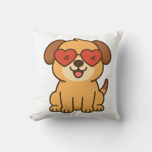 Cojín Decorativo Perro alegre con gafas de sol de corazón, diseño d