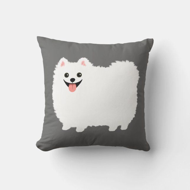 Cojín Decorativo Perro alegre dulce de pomerania blanca (Anverso)