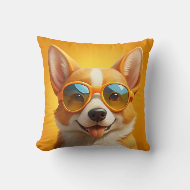 Cojín Decorativo Perro amarillo lindo con gafas de sol (Anverso)