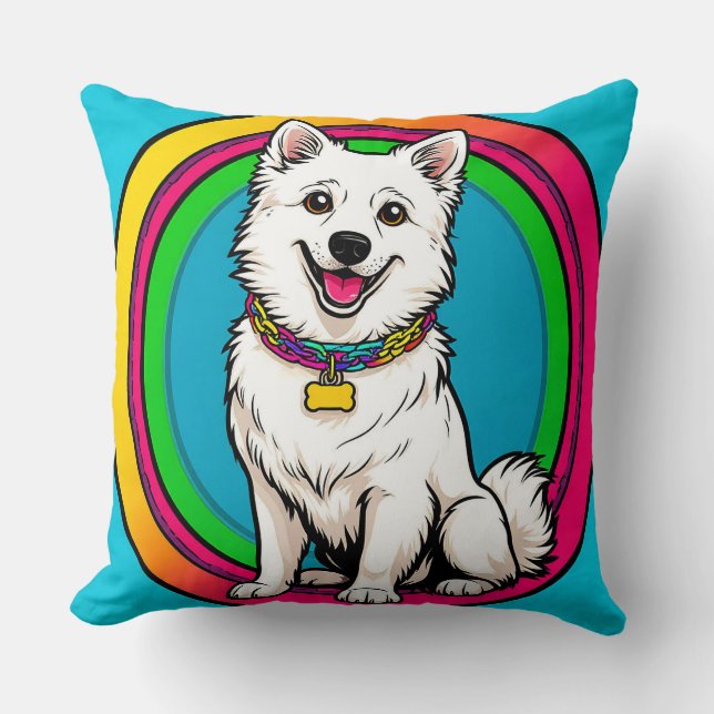 Cojín Decorativo Perro animado lindo con collar (Anverso)