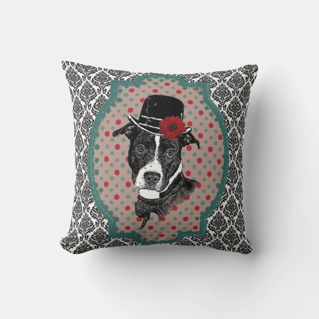 Cojín Decorativo Perro apuesto - pitbull viejo de Timey (Anverso)